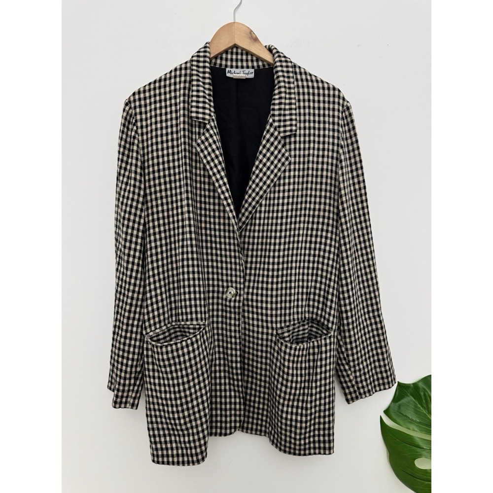 VTG‎ Michael Taylor Blazer Plaid Boho Cottage Linen Blend Women's  Sz Medium